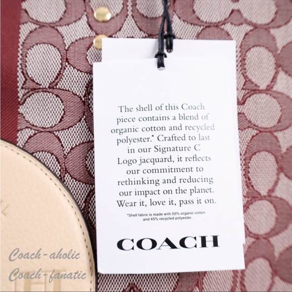 COACH DEMPSEY Tote PURSE 22 Wine Signature Jacquard w Stripe & Patch NWT $378. - Picture 7 of 7
